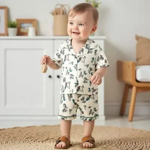 Bolalar uchun qiz bola o'g'il bola atlasdan pijama to'plami Qisqa yengli tugmali ko'ylak va shortilar Pijama Yozgi uyqu kiyimlari - KIDS (1)