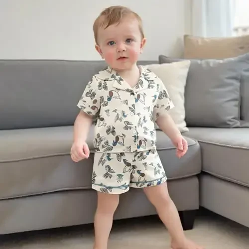 Bolalar uchun qiz bola o'g'il bola atlasdan pijama to'plami Qisqa yengli tugmali ko'ylak va shortilar Pijama Yozgi uyqu kiyimlari - 3