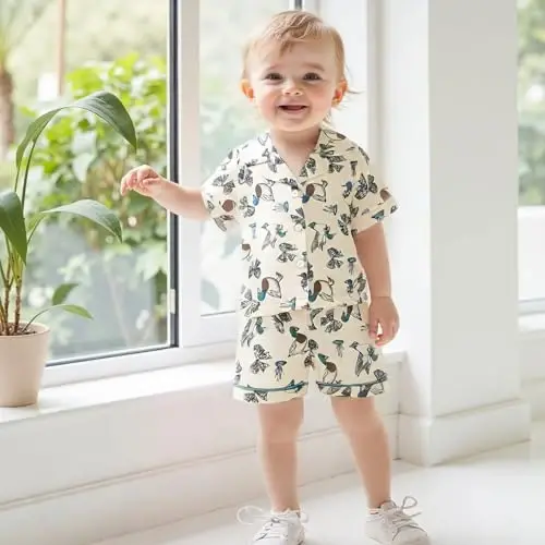Bolalar uchun qiz bola o'g'il bola atlasdan pijama to'plami Qisqa yengli tugmali ko'ylak va shortilar Pijama Yozgi uyqu kiyimlari - 4