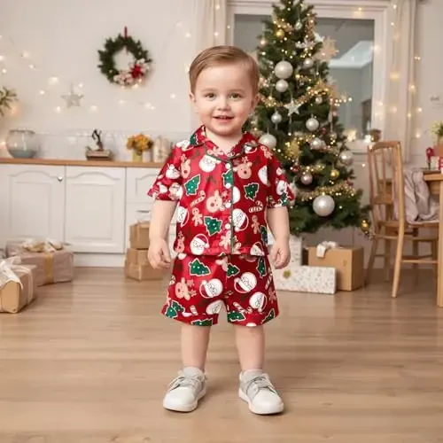 Bolalar uchun qiz bola o'g'il bola atlasdan pijama to'plami Qisqa yengli tugmali ko'ylak va shortilar Pjs Yozgi uyqu kiyimi Tun kiyimi - 2