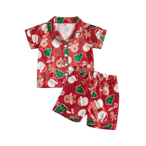 Bolalar uchun qiz bola o'g'il bola atlasdan pijama to'plami Qisqa yengli tugmali ko'ylak va shortilar Pjs Yozgi uyqu kiyimi Tun kiyimi - KIDS