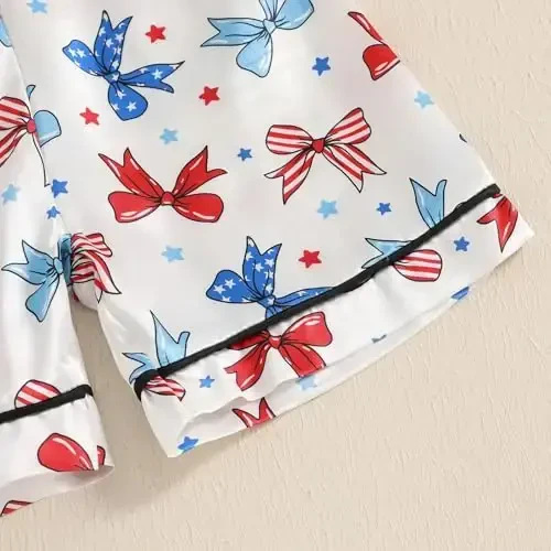 Bolalar uchun qiz va o'g'il bolalar atlasdan pajama to'plami, kalta yengli tugmali ko'ylak va shortilar Pjs yozgi uyqu kiyimlari - 7