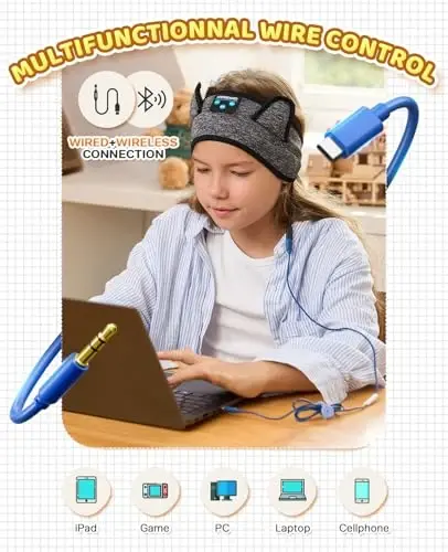 Bolalar uchun quloqchinlar, Bluetooth quloqchinlar Bolalar uchun sozlanishi bosh bandi, simsiz va simli o'ynash 3,5 MM Jek maktab uchun, qizlar uchun bolalar garniturasi, Kindle planshet mobil telefonlar samolyotda sayohat uyqu - 5