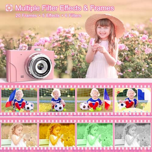 Bolalar uchun raqamli kamera, 48MP 1080P FHD kamera, 64GB karta, 8X raqamli zum, nuqtani va otish raqamli kamera, ixcham kichik kamera, o'spirinlar, talabalar, bolalar, o'g'il va qizlar uchun sovg'alar (pushti) - 6