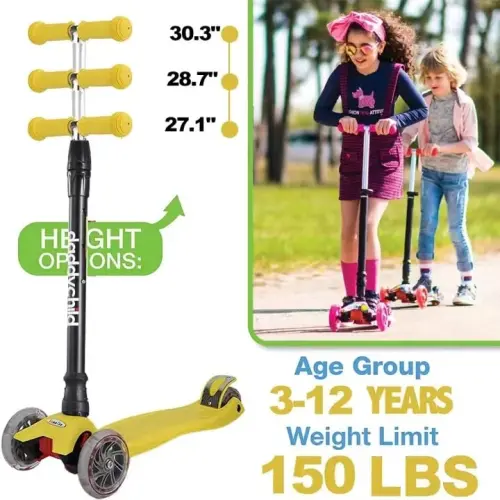 Scooters for Kids 3 Wheel Kick Scooter for Toddlers Girls & Boys, 4 Adjustable Height, Lean to Steer, Extra-Wide Deck, Light Up Wheels for Children from 3 to 14 Years Old - MODAZONE (1)