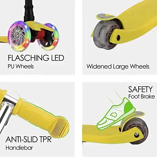 Scooters for Kids 3 Wheel Kick Scooter for Toddlers Girls & Boys, 4 Adjustable Height, Lean to Steer, Extra-Wide Deck, Light Up Wheels for Children from 3 to 14 Years Old - 3