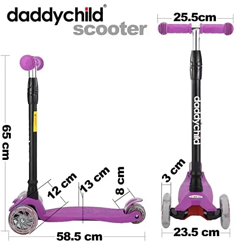 Bolalar uchun skuterlar 3 g'ildirakli tepish skuteri Toddler qizlar va o'g'il bolalar uchun, 4 sozlanishi balandlik, boshqarish uchun eğish, qo'shimcha keng taxta, 3 yoshdan 14 yoshgacha bo'lgan bolalar uchun yoritilgan g'ildiraklar - 4