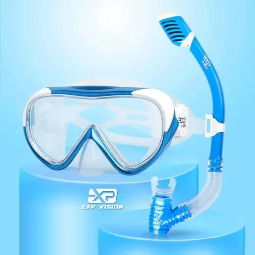 Bolalar uchun snorkel to'plami, bolalar uchun sho'ng'in niqobi, tumanga qarshi suzish ko'zoynaklari va quruq snorkel, 4-14 yoshdagi o'g'il-qizlar uchun snorkel uskunalari - EXP VISION