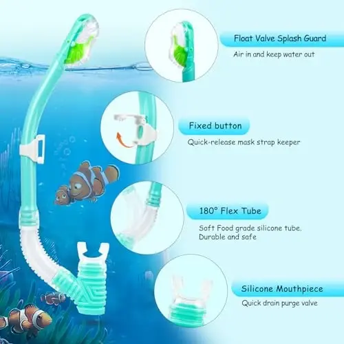 Bolalar uchun snorkel to'plami, bolalar uchun suvga sho'ng'ish maskasi, tumanlanishga qarshi suzish ko'zoynaklari va quruq snorkel, 4-14 yoshdagi o'g'il-qizlar uchun snorkeling uskunasi - 6
