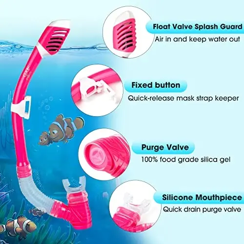 Bolalar uchun Snorkeling to'plami, Bolalar uchun suv osti maskasi, tumanlanmaydigan suzish ko'zoynaklari va quruq snorkel, yosh o'g'il va qizlar uchun 4-14 yoshli bolalar uchun Snorkeling jihozlari - 5