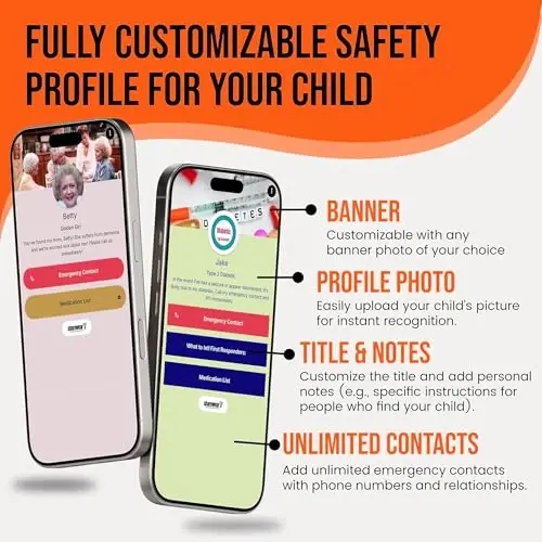 Bolalar uchun sozlanishi mumkin QR kodli bilaguzuk – Skanerlanadigan favqulodda profilga ega aqlli xavfsizlik ID bilaguzuk, suv o'tkazmaydigan silikon bilaguzuk, GPS emas, obuna yo'q, sayohat va maktab uchun - 4
