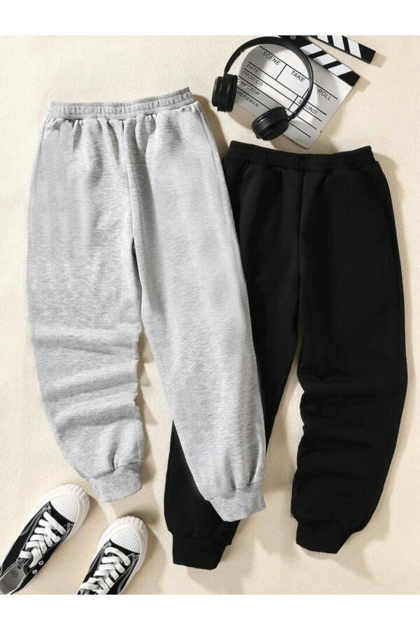 Bolalar uchun tabassumli bosma bilan 2 ta jogger shim - 2