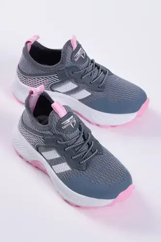 Bolalar uchun unisex tutunli pushti qulay qolip nafas oladigan mato bog'ichli krossovkalar-tutunli pushti - 3