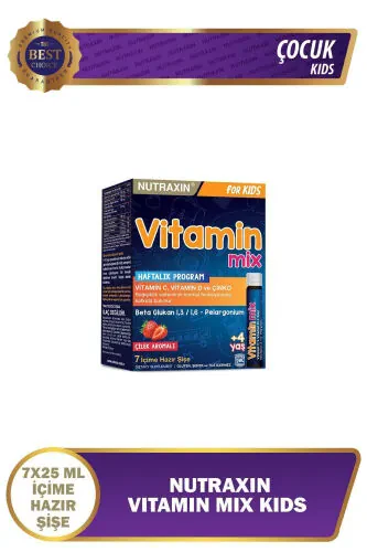 Bolalar uchun vitamin aralashmasi 7x25 ml - Bolalar vitamini Beta glyukan Vitamin C Chimchilgan echki shoxi - NUTRAXIN