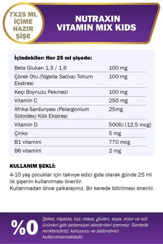 Bolalar uchun vitamin aralashmasi 7x25 ml - Bolalar vitamini Beta glyukan Vitamin C Chimchilgan echki shoxi - 6