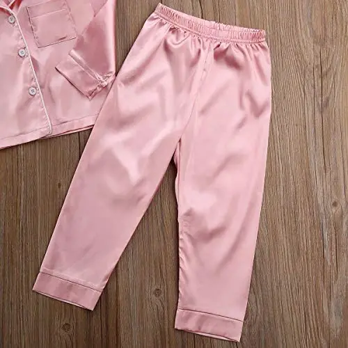 Bolalar uchun yosh bolalar qizlari uchun atlas pijama to'plami Qisqa yengli tugmali pijama ko'ylagi tepa+shorti pastki kiyimlar Kiyimlar - 5