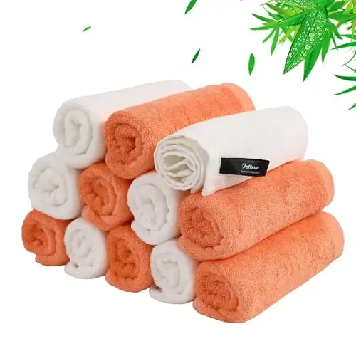 Bolalar uchun yuvinish latta 12 dona, 10x10 dyuymli yuz va badan uchun kichik yuvinish lattalari, juda yumshoq va nozik apelsin rangli yuz sochiqlari, yangi tug'ilgan chaqaloq bolalar uchun dush sovg'alari 