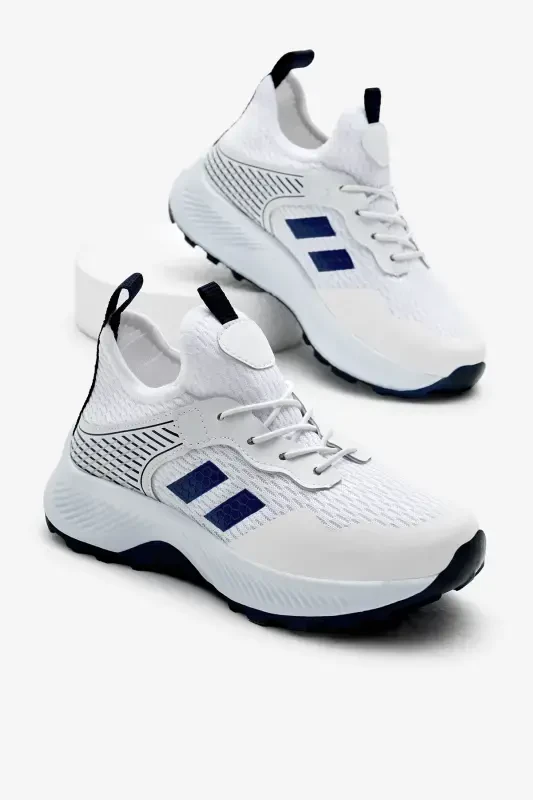 Bolalar Unisex Oq Ko'k Qulay Qolib Nafas Oluvchi Mato Bog'ichli Sneaker-Oq Ko'k - TONNY BLACK