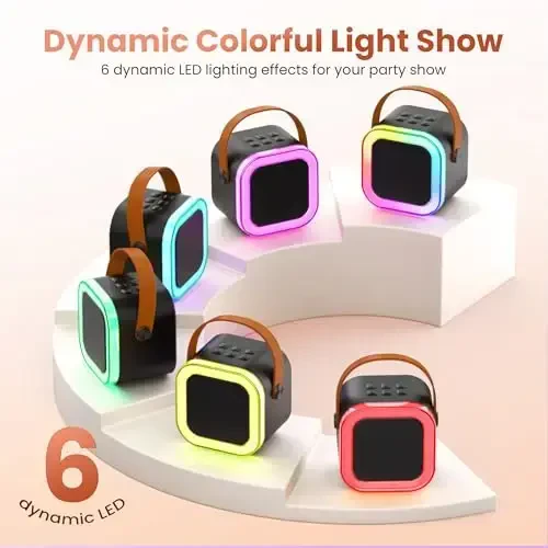 Bolalar va kattalar uchun Karaoke mashinasi, 2 simsiz mikrofon va yorug'lik bilan ko'chma Bluetooth mini-karaoke mikrofon qo'shiq aytish karnayi, barcha smartfonlar uchun o'yinchoqlar, tug'ilgan kuni, oila, uy partiyasi (qora) - 3