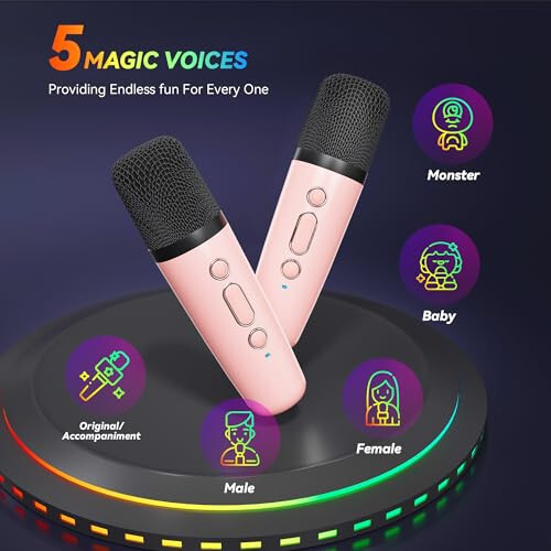 Bolalar va Kattalar uchun Karaoke Mashinasi, Ko'chma Bluetooth Mini Karaoke Mikrofoni Qo'shiq Aytish Karnayı 2 Mikrofon va Yorug'lik bilan, Barcha Smartfonlar uchun O'yinchoqlar, Tug'ilgan kun, Oila, Uy Partiyasi (Pushti) - 8