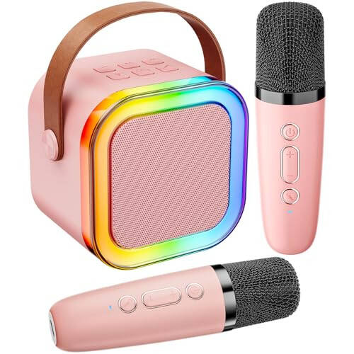 Bolalar va Kattalar uchun Karaoke Mashinasi, Ko'chma Bluetooth Mini Karaoke Mikrofoni Qo'shiq Aytish Karnayı 2 Mikrofon va Yorug'lik bilan, Barcha Smartfonlar uchun O'yinchoqlar, Tug'ilgan kun, Oila, Uy Partiyasi (Pushti) - 5