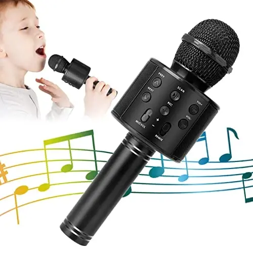 Bolalar va kattalar uchun KIDWILL simsiz Bluetooth Karaoke Mikrofoni, Qizlar, O'g'il bolalar, O'spirinlar va kattalar uchun 5-in-1 ko'chma qo'lda ushlab turiladigan Karaoke Mikrofoni, Dinamigi, Pleeri, Ovoz yozuvchisi, Sozlanishi Remix va FM Radiosi - 1