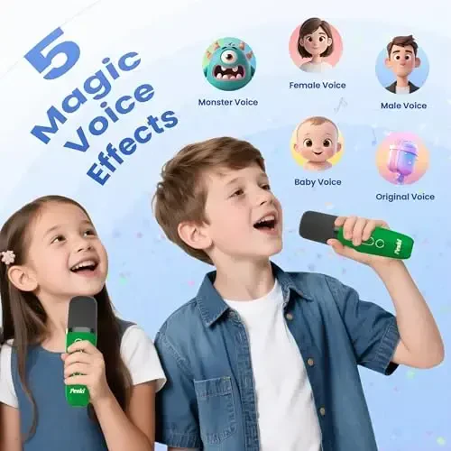 Bolalar va kattalar uchun mini karaoke mashinasi, 2 ta simsiz karaoke mikrofonli portativ Bluetooth karnay, 3, 4, 5, 6, 7, 8 yoshdan oshgan o'g'il bolalar uchun 2025 TOP tug'ilgan kun sovg'alari o'yinchoqlari Toddler Karaoke pleyeri (to'q yashil) - 5