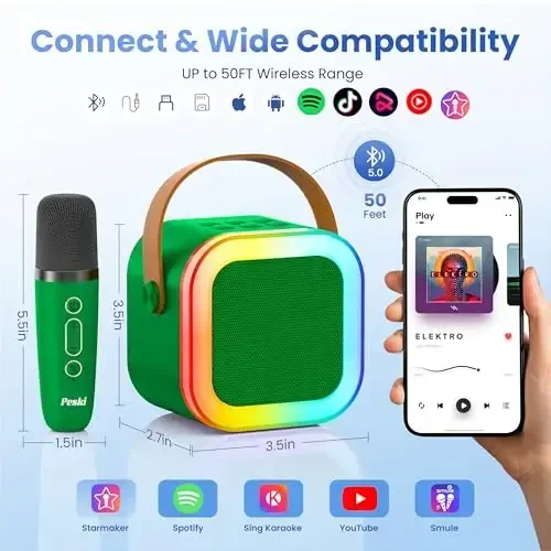 Bolalar va kattalar uchun mini karaoke mashinasi, 2 ta simsiz karaoke mikrofonli portativ Bluetooth karnay, 3, 4, 5, 6, 7, 8 yoshdan oshgan o'g'il bolalar uchun 2025 TOP tug'ilgan kun sovg'alari o'yinchoqlari Toddler Karaoke pleyeri (to'q yashil) - 6