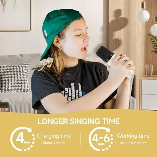 Bolalar va kattalar uchun Mini Karaoke Mashinasi, 2 ta Simsiz Mikrofonli Ko‘chma Bluetooth Karaoke Mashinasi, Uyda Partiyalar uchun Bolalar Karaoke Mashinasi, Qizlar va O‘g‘il Bolalar uchun Tug‘ilgan Kun Sovg‘alari (bej) - 6