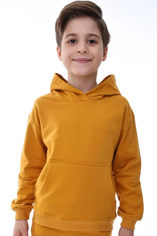 Boleroli kapşonlu, kenguru cho'ntakli, bolalar uchun sviter, 3-10 yosh, xantal rang. - 4