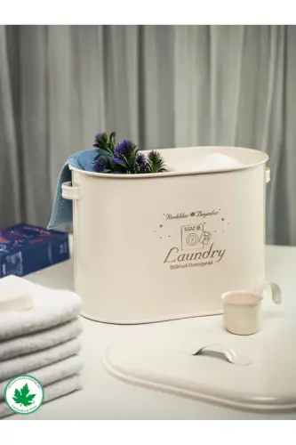 Bölmeli Metal Kapaklı Ölçekli Deterjanlık, Toz Deterjanlık, Banyo Deterjanlık, (laundry Baskılı) - Krem - 1