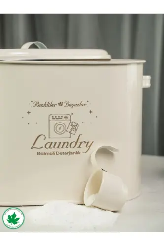 Bölmeli Metal Kapaklı Ölçekli Deterjanlık, Toz Deterjanlık, Banyo Deterjanlık, (laundry Baskılı) - Krem - 3