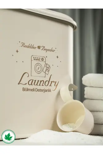 Bölmeli Metal Kapaklı Ölçekli Deterjanlık, Toz Deterjanlık, Banyo Deterjanlık, (laundry Baskılı) - Krem - 4