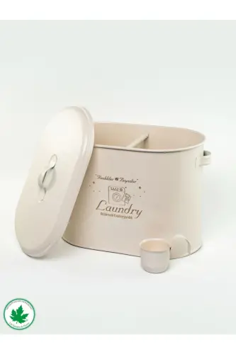Bölmeli Metal Kapaklı Ölçekli Deterjanlık, Toz Deterjanlık, Banyo Deterjanlık, (laundry Baskılı) - Krem - 6