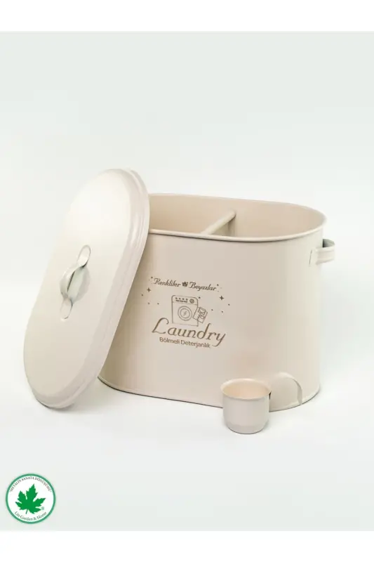 Bölmeli Metal Kapaklı Ölçekli Deterjanlık, Toz Deterjanlık, Banyo Deterjanlık, (laundry Baskılı) - Krem - 6