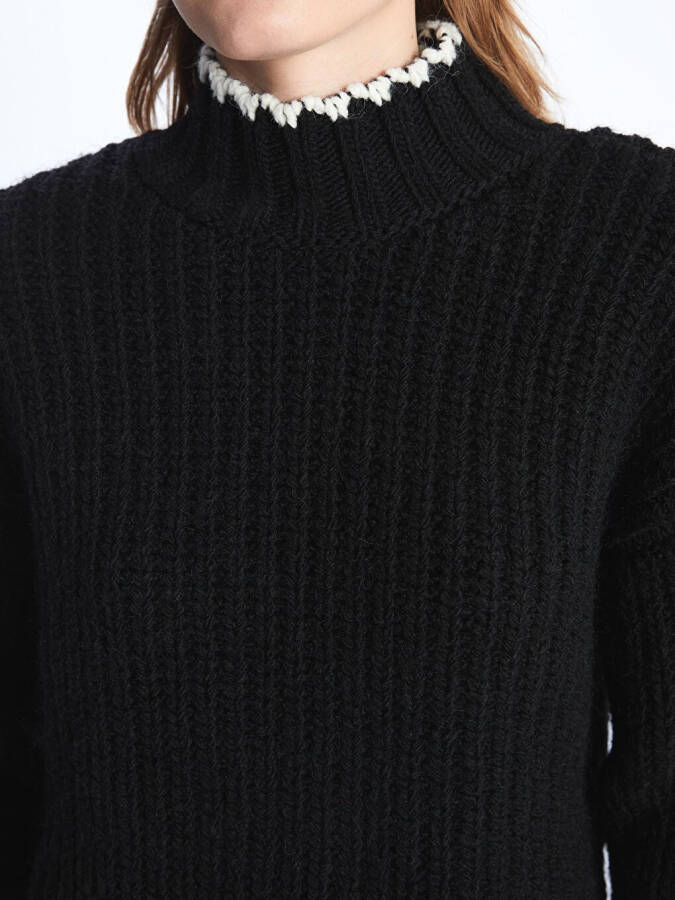 Bologna - Contrast Detail Relaxed Fit Turtleneck Knit Sweater - Black - 14