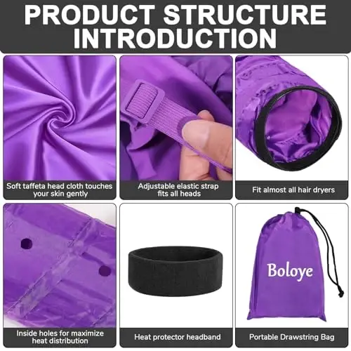 Boloye Hair Dryer Bonnet for Women, Large Bonnet Hooded Hair Dryer AttacModazoneent for Speeding Up Drying Time & Deep Conditioning, Fits All Head Sizes & Hair Styles, Purple (Large) - 3