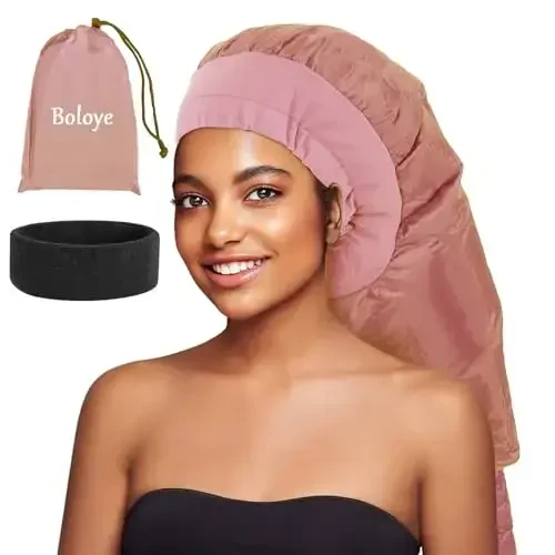 Boloye Hair Dryer Bonnet for Women, Large Hooded AttacModazoneent for Long Curly Braided Hair, Speeds Up Drying & Deep Conditioning, Fits All Head Sizes, Rose Gold (Extra Large) - BOLOYE