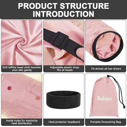 Boloye Hair Dryer Bonnet for Women, Large Hooded AttacModazoneent for Long Curly Braided Hair, Speeds Up Drying & Deep Conditioning, Fits All Head Sizes, Rose Gold (Extra Large) - 3