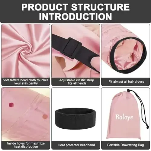 Boloye sochlarini fen mashinasi boni ayollar uchun, uzun jingalak o'rilgan sochlar uchun katta kaputli qistirma, quritish va chuqur konditsionerni tezlashtiradi, barcha bosh o'lchamlariga mos keladi, och pushti oltin (qo'shimcha katta) - 3