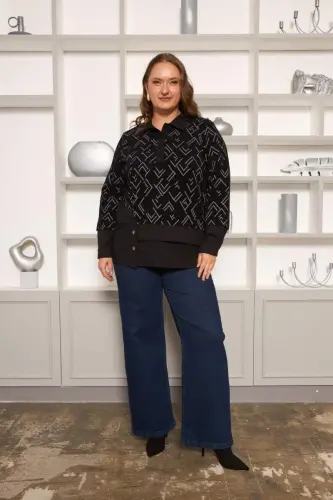 Большая блузка с отделкой, черная - 7