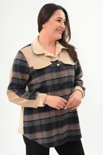 Большая клетчатая бежевая рубашка дровосека - 3