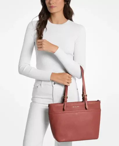 Большая кожаная сумка-тоут на молнии Michael Kors Winston — малиновая - 4