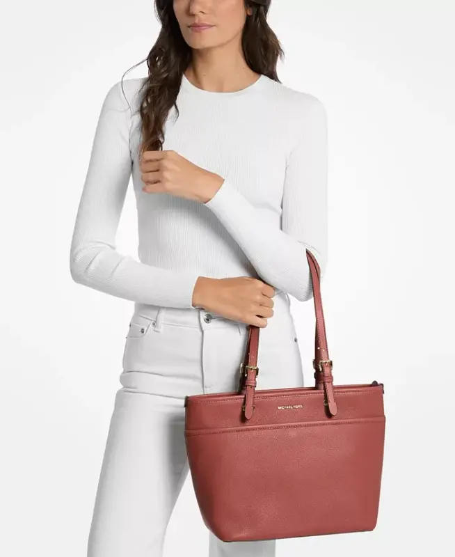 Большая кожаная сумка-тоут на молнии Michael Kors Winston — малиновая - 4