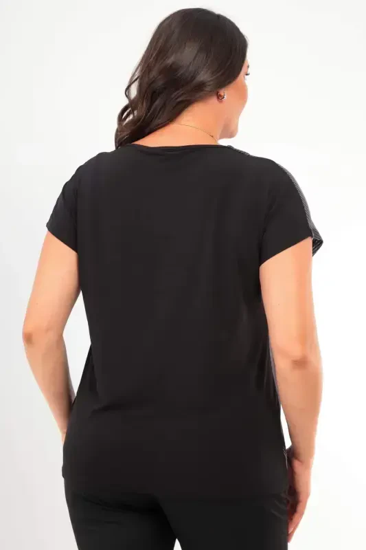 Большая Полосатая Блузка С Блестками, Открытыми Плечами И Свободным Кроем, Темно-Синий - 5