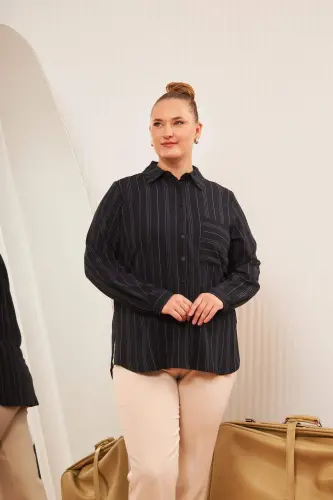 Большая Полосатая Рубашка Черная - 1