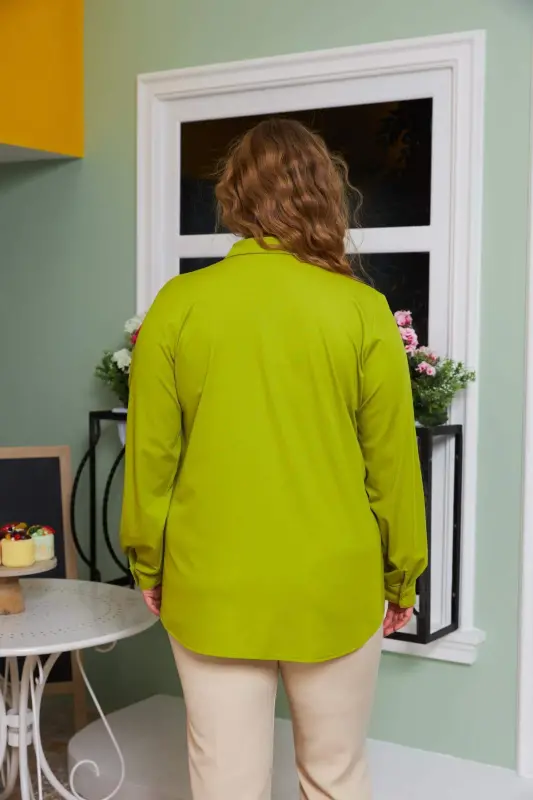 Большая свободная трикотажная рубашка из модальной пряжи оливкового цвета - 4