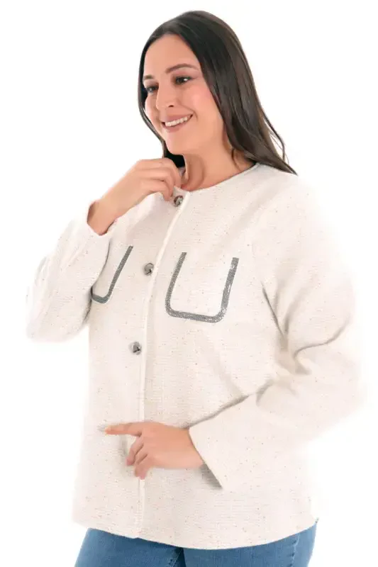 Большая уличная куртка цвета экрю с карманом и принтом из камня - 3