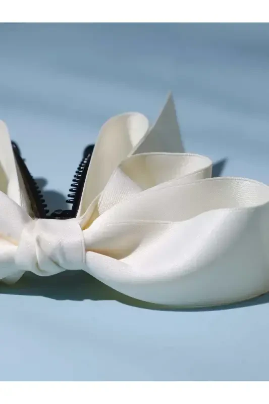 Большая заколка-банан с бантом - экрю - 2