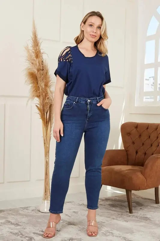 Большие размеры Mom Jeans Синие брюки - 5